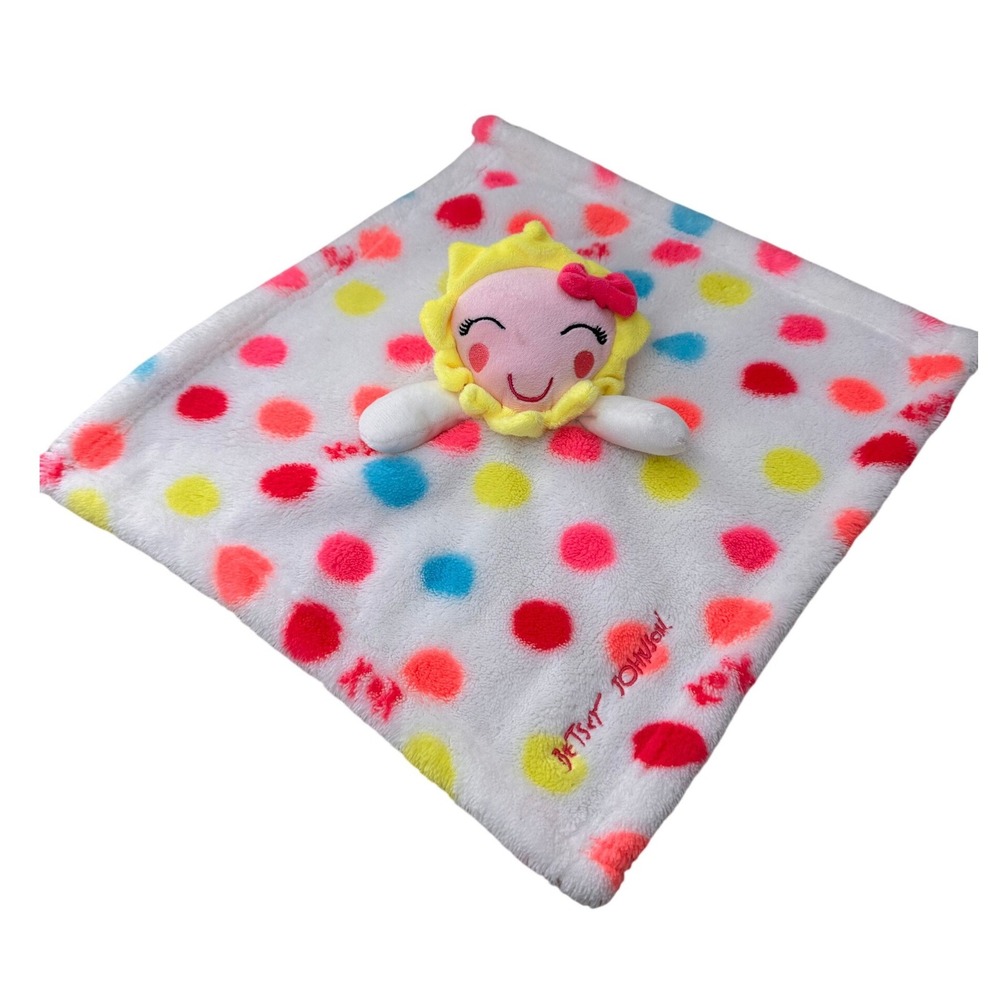 Betsey Johnson Baby Lovey Sun Plush Security Blanket Polka Dot White Pink 14x14